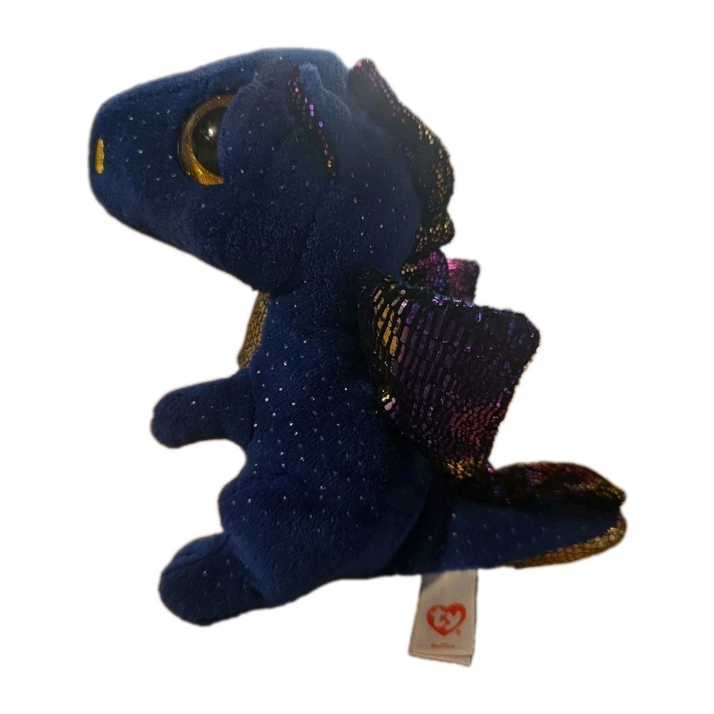 Ty Saffire Blue Dragon Beanie Boos 6-inch Plush with Sparkle Wings and Stomach